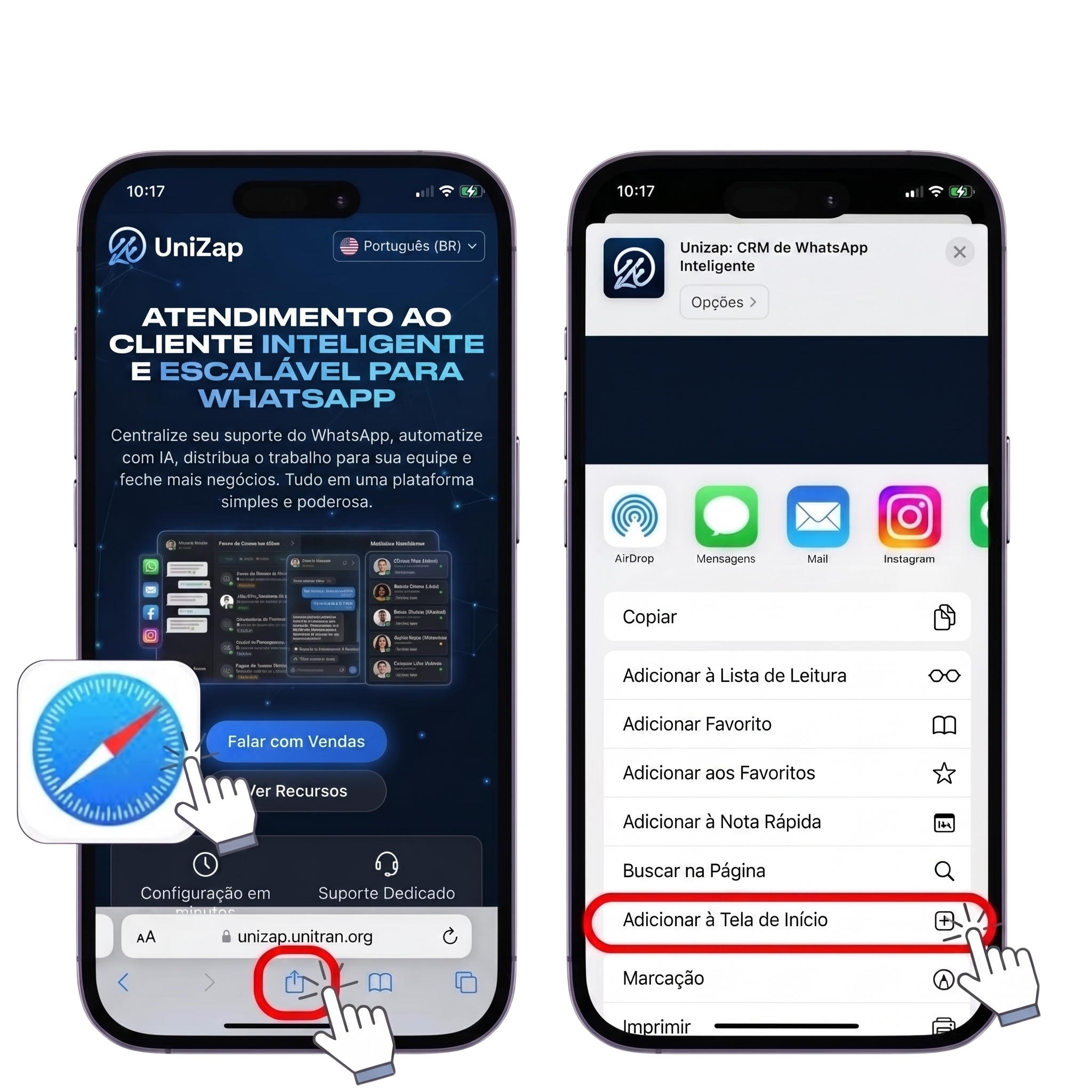 Tutorial de instalação do UniZap PWA no iPhone e Android
