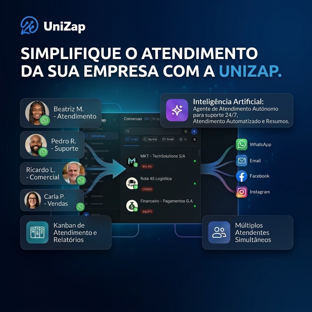 IA assistente do UniZap gerenciando atendimentos com múltiplos atendentes